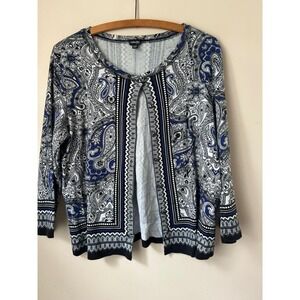 Vintage Rafaella Petite Blue White Black Paisley Cardigan PL‎ Boho IndieSleeze